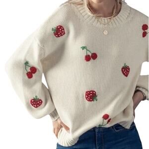 Cherry Cloth S Ivory Strawberry And Cherry Embroidered Sweater Fruit